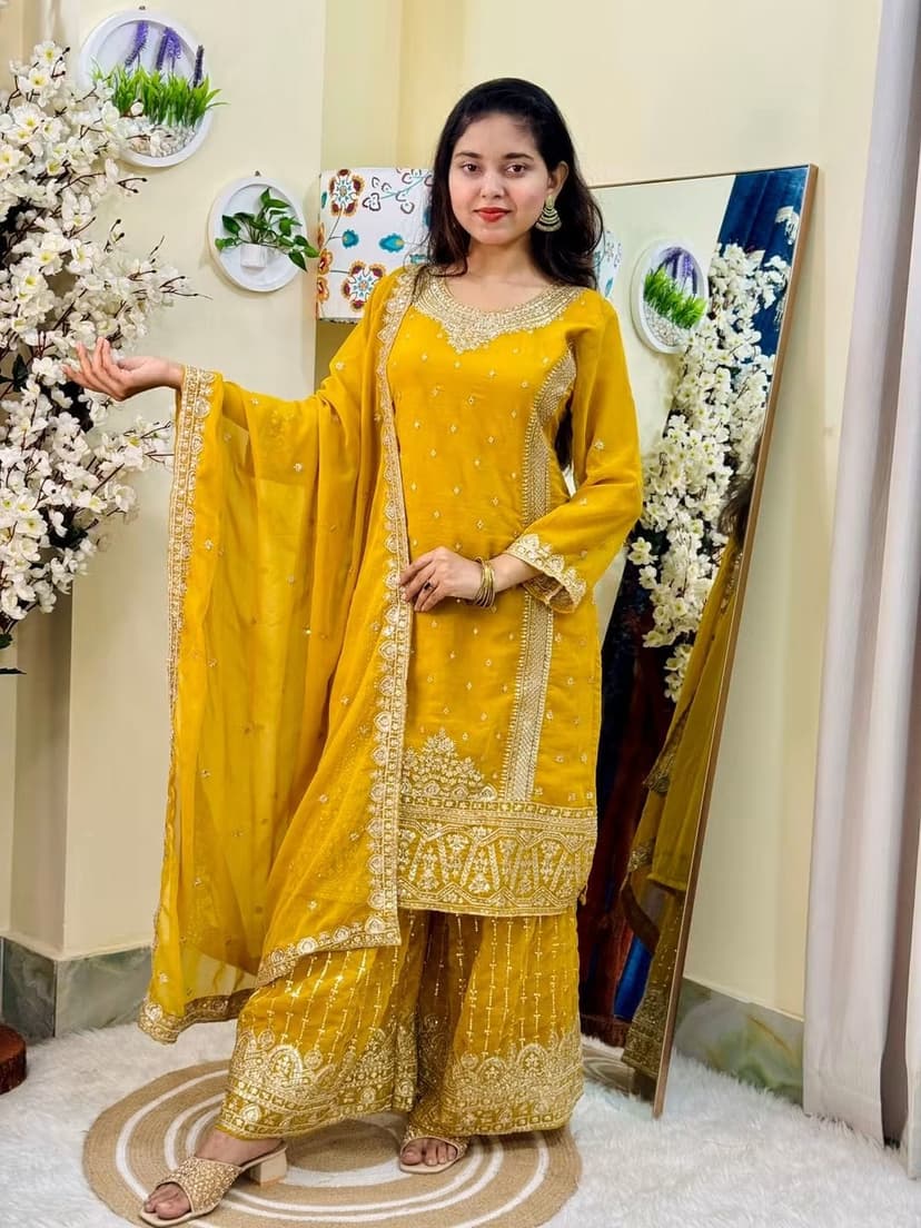 Sequence Embroidery Gharara Three Piece